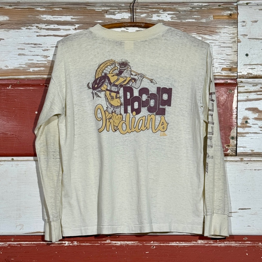Vintage 80s Single Stitch Pocola Indians Long‎ Sleeve Distressed T Shirt